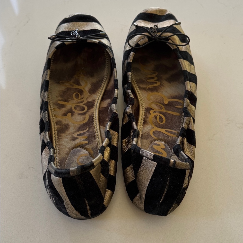 Sam Edelman Felicia Black and Gold Striped Ballet Flats Size: 11 ✨ - Picture 3 of 4